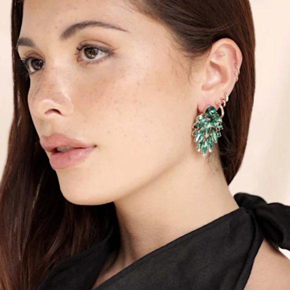 New ~ Anthropologie Ettika "Cry Me A River" Emerald Green Crystal Drop Earrings - Picture 9 of 16